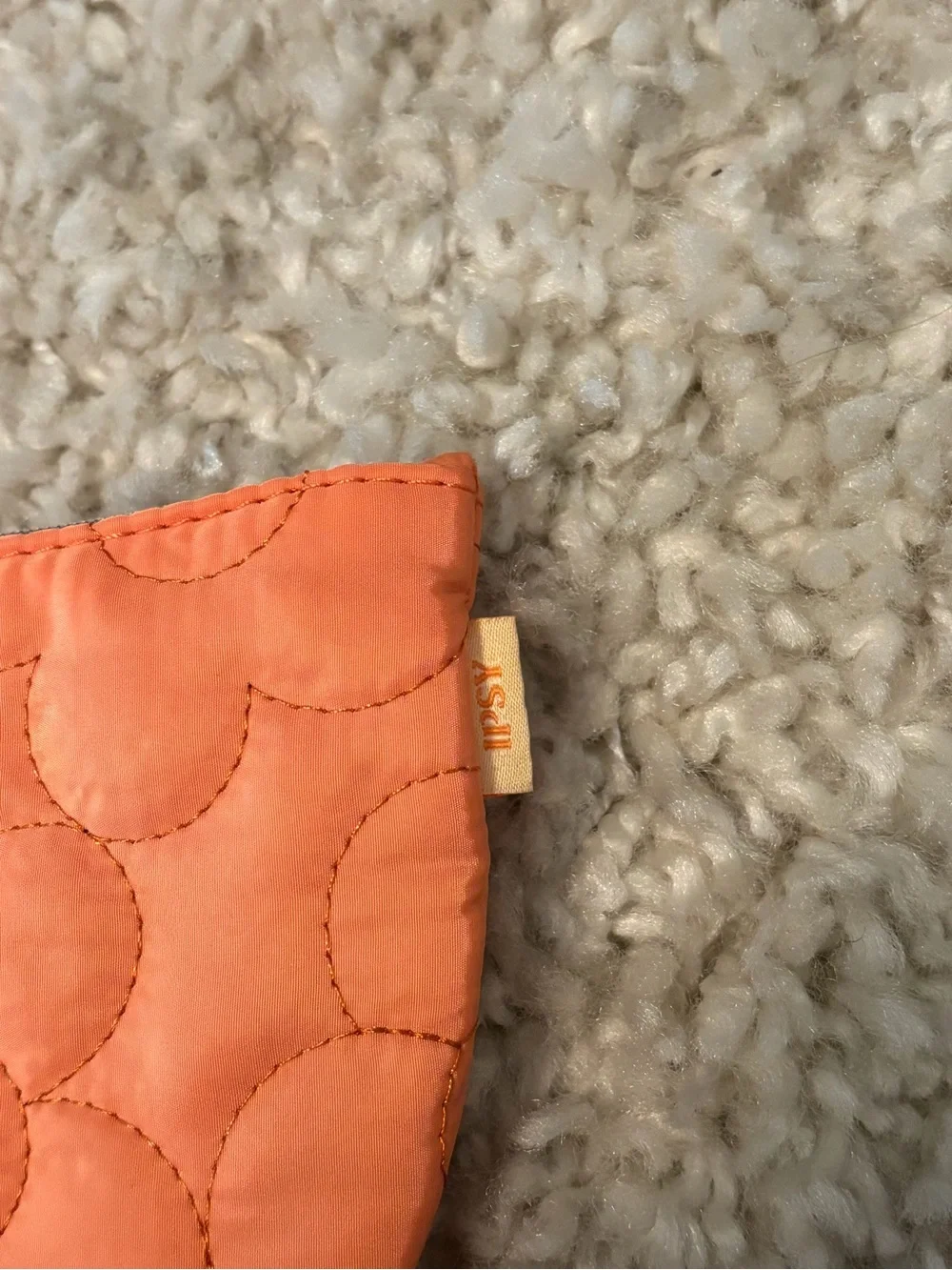 Quilted Orange Floral Makeup Purse with Purple Flower Pull
